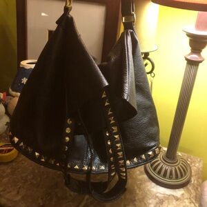 ZARA WOMAN Black Leather/Suede Gold Studded Grunge Style Bag